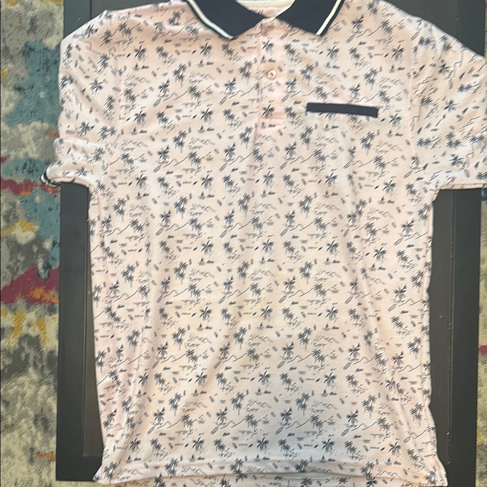 Men's Floral Polo Shirt - Navy and White
